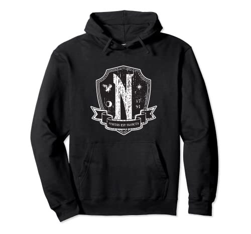 Wednesday Nevermore Logo Distressed Pullover Hoodie