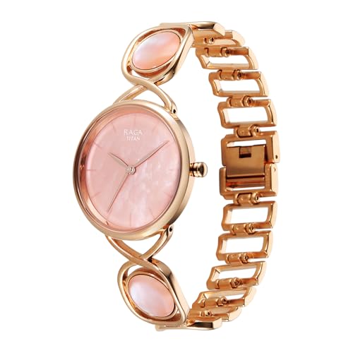 Image of Titan Raga Power Pearls 2.0 with Quartz Analog Mother of Pearl Dial Rose Gold Brass Strap Watch for Women - 2810WM02F