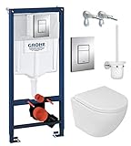 Grohe Rapid SL Excusa Element Incluye placa de accionado +, Lavita – Inodoro de pared sin cisterna borde + – Asiento de inodoro con dispositivo automático de descenso suave