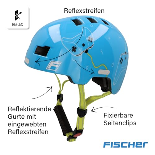 FISCHER BMX Fahrradhelm, Radhelm, Dirt Bike Helm Plus Game, XS/S, 48-54cm, blau, mit integriertem LED-Rücklicht
