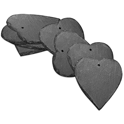 mtb more energy 8er Set Schiefer Schilder Täfelchen - 7 x7 cm - Herzform mit Loch - zum selbst...