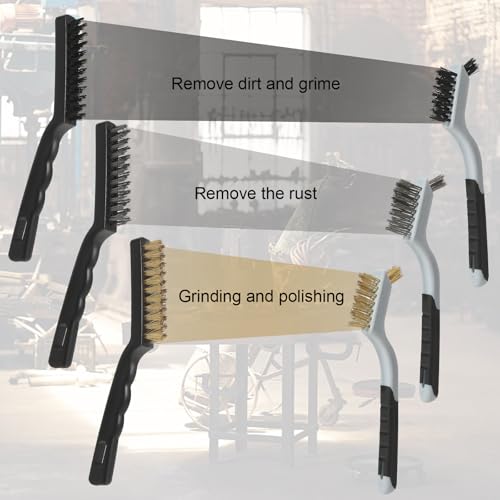 Image of VASTOOLS 8 Pack Wire Brush & Scraper Set, 7 inch+9 inch Brass /Stainless Steel /Nylon Brushes with Stiff Putty Knives for Rust, Paint, Grease Removal, Metal, Tile, Concrete & Household Cleaning