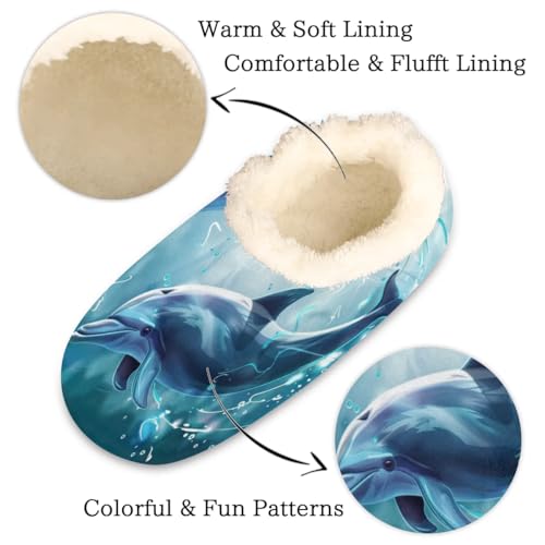 Ocean Dolphin House Slippers for Women Men, Sea Animal Dolphin Fuzzy Soft Cozy Non Slip Slipper Socks2