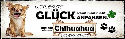 Crealuxe Türschild/Wandschild-hochglänzend und Kratzfest - Wer SAGT Glück kann Man Nicht anfassen hat noch nie einen Chihuahua gestreichelt gestreichelt Geschenkdeko