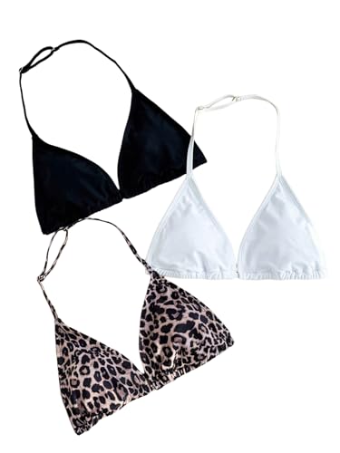 RoseSeek Girl's 3 Packs Floral Halter Bikini Tops Wireless Padded Bathing Suit Tops Swimsuit Bras Multicolor 13 Years