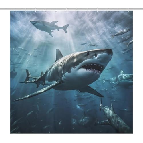 Rideau de douche requin tissu imperméable lavable machine avec 12 crochets 183x183