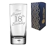 Personalised Engraved Vodka Hiball Glass, Happy 18th Birthday Handwritten Design, Rum Glass, 13oz or 365ml Capacity, Customise with Any Name, Gift Boxed