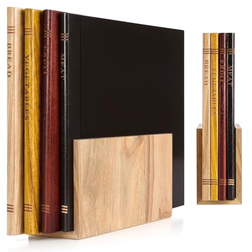 Book Cutting Board Set with Wooden Stand, 4 Pcs Wood
