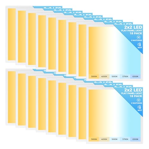 Image of AIKVSXER 18 Pack 2x2 LED Flat Panel Light, Recessed Drop Ceiling Light Kitchen Lighting Fixtures,Bright 6500LM,0-10V Dimmable,Switchable 3000K /4000K /5000K /5700K /6500K, 30W /35W /40W /45W /50W