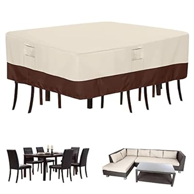 Simpelg Patio Furniture Covers, Outdoor Protect Waterproof Covers General Purpose Outside Table and Chair Cover Heavy Duty Oxford Patio Cover, 96"L x 96"W x 28"H (Beige & Brown)