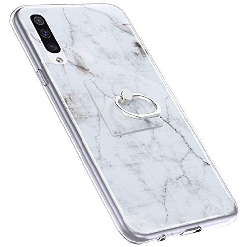 Urhause Cover Compatible with Samsung Galaxy A50 Case Sparkle Glitter Bling Marble Case TPU Silicone Ring Holder Cover 360 Degree Rotation Ring Holder Kickstand Shiny Bling Shockproof Cover White