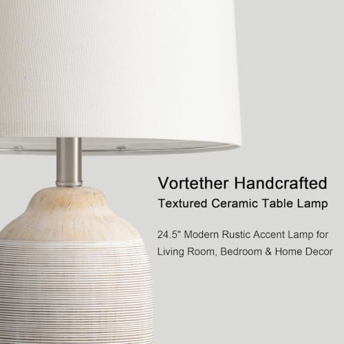 Image of 24.5 inch Vintage Ceramic Table Lamp Single-Rustic Boho Accent Nightstand Lamps for Bedroom, Living Room, Entryway-Small Textured Bedside Lamps, Modern Farmhouse Table Lamps for Home Decor Beige