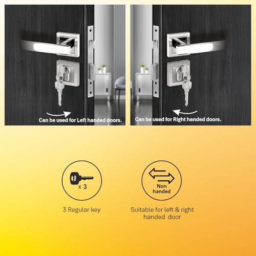 Image of Yale YECM-603-OR-TT-SS /CP Mortise Door Lock for Bedroom /Home /Office /Hotel Suitable for Left /Right Handed Doors | Rose & Escutcheons with Thumb Turn, 3 Keys Cylinder and Lock Body (Satin Steel)