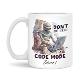 Personalized Mummy Coffee Mug, Custom Name Halloween Programmer Cup, Unique Tech Enthusiast Mug, Funny Mummy With Laptop Ceramic Mug 11oz 15oz, Custom White Cup Gift For Developers