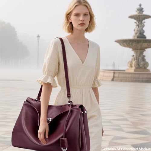 Bolso Tote de Cuero Genuino para Mujer Hedexe miniatura 3