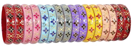 Image of NMII Traditional Glass With Diamond Cutting Pattern Glossy Finished Stylish Kada Set For Women And Girls | Crystal Glass Kada Bangles Set For Wedding, Festive