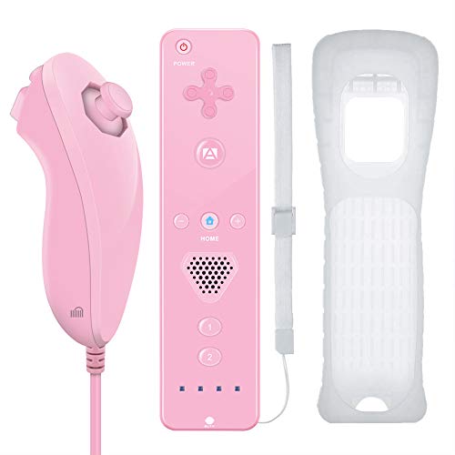 SLTX - Mando y Nunchuck con funda de silicona y correa de muñeca compatible con Nintendo Wii, Wii U y Mini Wii, color rosa Cover