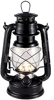 Vintage LED Hurricane Lantern, Warm White Battery Operated Lantern, Antique Metal Hanging Lantern with Dimmer Switch, 15 LEDs, 150 Lumen for Indoor or Outdoor Usage (Black)