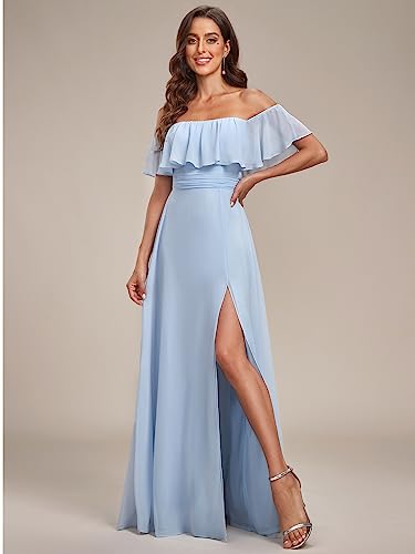 Ever-Pretty Women's Casual Off Shoulder Side Split Ruffle Party Dress Floor Length Dress Blue Us4 #TOP3