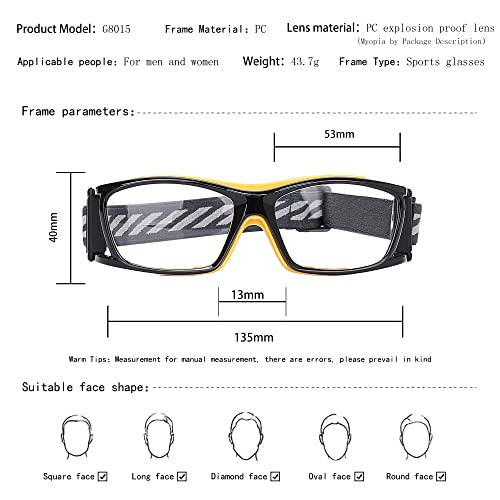 SooGree Racquetball Goggles - Sports Glasses Basketball Football Protective Eyewear Anti Fog Shock Absorption with Adjustable Strap (G8015 Black frame orange pad) - Thumbnail 2
