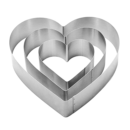 Qeeyon 3Pcs Heart Cookie Cutter Set, 4' 6' 8' Stainless Steel Sandwiches Cutter Diy Heart Cake Cutter Cake Molds Ring Set Mousse Mold Biscuit Cutter Valentines Cookie Cutters Pastry Cutters