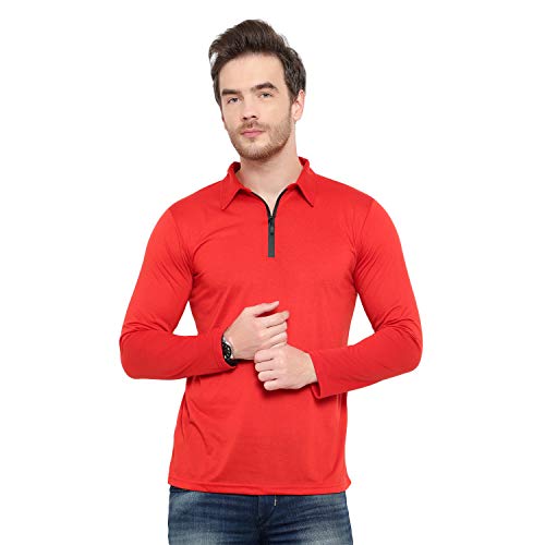 Image of Men's Cotton Blend Full Sleeve Zip Neck Polo T-Shirt (Pack of 1)