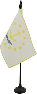 Rhode Island Table Flag 4'' x 6'' - US state of Rhode Island Desk Flag 15 x 10 cm - Black plastic stick and base - AZ FLAG