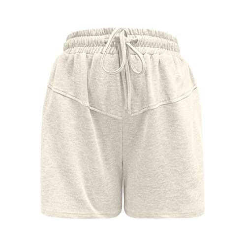 Qunpiu Women's Casual Summer Sweat Shorts Athletic Gym Short Pants Loose Hiking Running Jogger Sweatpants With Pockets Beige #TOP3