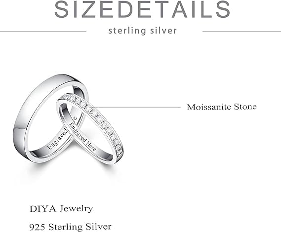 DIYA Personalized Custom Moissanite Couples Rings Set for Him and Her Moissanite Wedding Bands for Couples 925 Sterling Silver Engraved Name Engagement Ring Anniversary Valentine's Day Jewelry Gift4