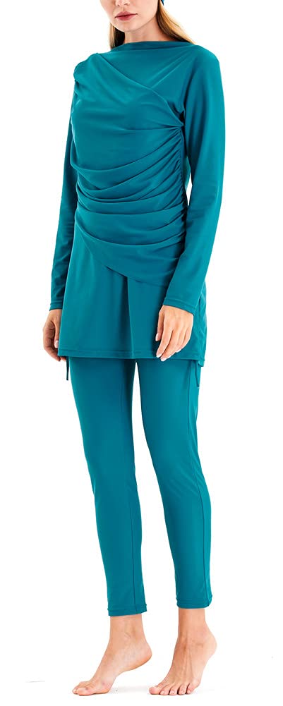 KXCFCYS Muslim Swimsuits for Women Modest Swimwear Plus Size Burkini Long Sleeve Bathing Suit with Hijab Costume (Green, XS)