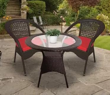 Patio D-8|Indoor |Outdoor |Living Room| Balcony| Garden| Chair Table Set 2+1 (2 Chair + 1 Table)| Furniture Set| Coffee Chair Table Set|Powder Coated| Brown