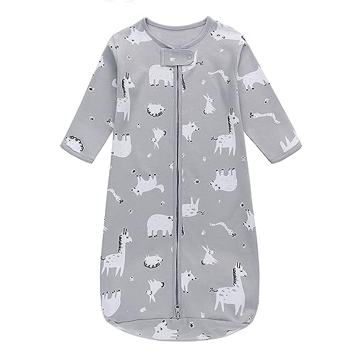 Image of Long Sleeve Sleep Sack, 100% Cotton Baby Sleeping Bag 0-18 Months Baby Wearable Blanket Super Soft Temp Regulating Premium Infant Toddler Kids Sleeping Sack (0-6 Months Gray Giraffe)