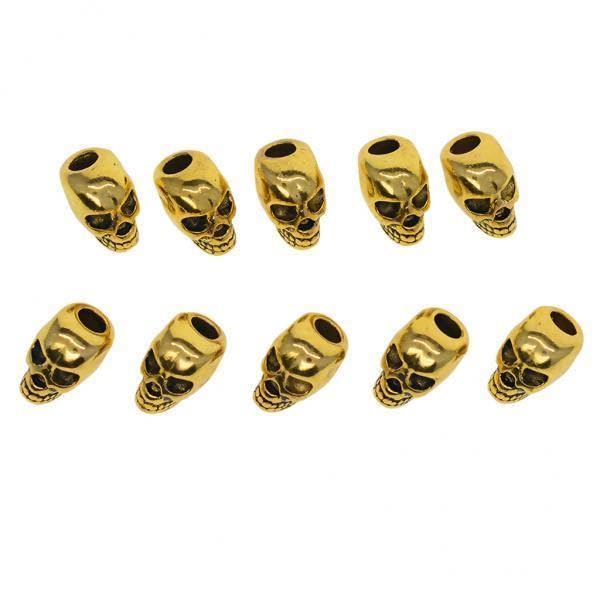 SNAPPSY 2x10 Pieces Antique Gold Large Hole 3D Skull Spacer Loose Beads Jewelry Making-picture-10