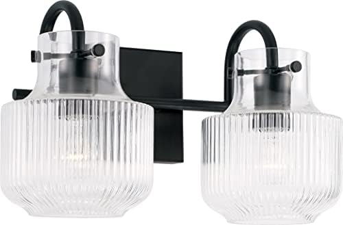Capital Lighting 145121MB Nyla Transitional Clear Fluted Glass Vanity Lights for Bathroom, 2-Light 200 Total Watts, 9" H x 15" W, Matte Black