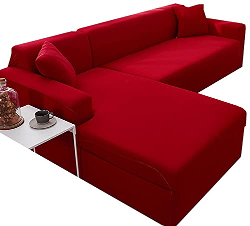 伸縮性のあるL字型ソファカバー 1/2/3/4人掛けソファ用 ストレッチスリップカバープロテクター 防汚テクノロジー付き 調節可能なシェーズロングセクショナルソファカバー (色: ベージュ サイズ: 235 300cm)