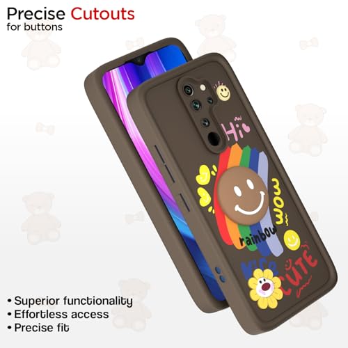 Image of Pikkme Back Cover for Redmi Note 8 Pro | Soft Silicone| Cute Rainbow Smile & 3D Cartoon Flower Design | Shockproof Raised Camera Protection Bumper Case (Brown)