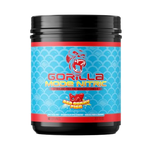 Image of Gorilla Mode Nitric Upgraded Stimulant Free Pre-Workout - Best Tasting & Most Effective Stimulant Free Pre-Workout /Massive Pump . Vasodilation . Power / 780 Grams (Red Gummy Fish)