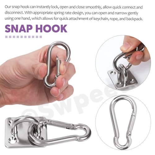 Swpeet 40 Pcs M8 Premium Heavy Duty Square Edelstahl Schraubenhaken Kit mit Pad Eye Haken, Snap Haken, Schrauben mit Kunststoff Expansionsrohr, Deckenhaken für Outdoor Indoor Aktivität