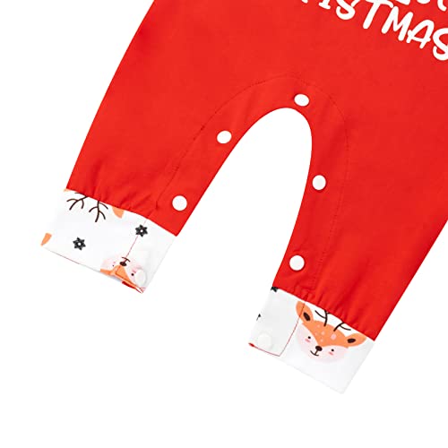 Fantasy Era My First Christmas Infant Baby Boy Girl Elk Print One-Piece Long Sleeve Hooded Romper（Red，6-12M） #TOP2