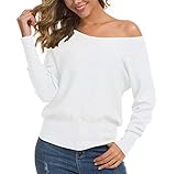 Feiersi Women’s Casual Long Sleeve Crew Neck Knitted Pullover Sweaters Tops (White,Medium)