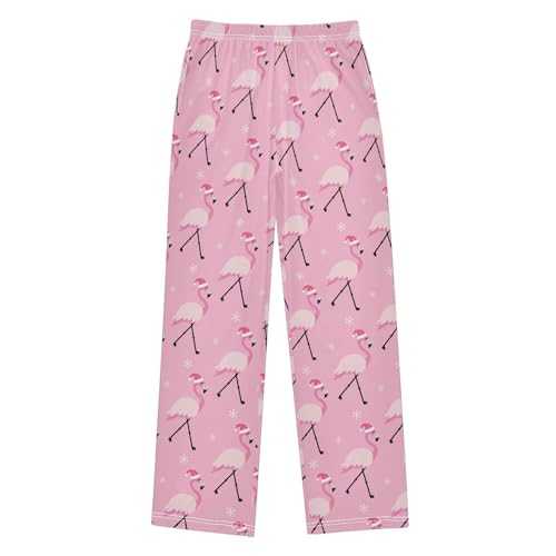 Christmas Flamingo Snow Boys Long Pants Soft Trousers Elastic Waist Kids Lounge Bottoms with Pockets S-XL