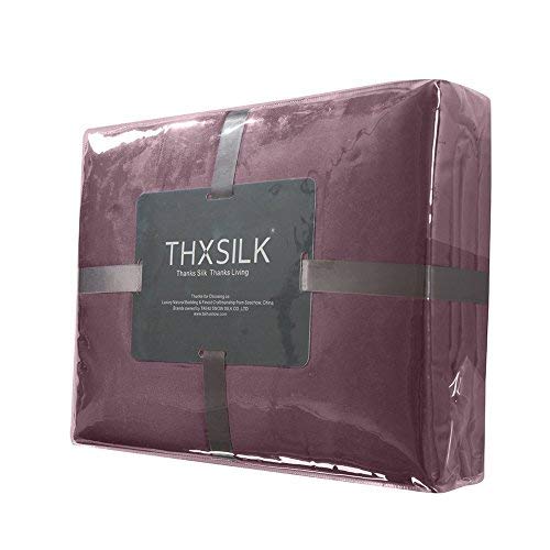 Thxsilk 19 Momme Silk Duvet Cover Set 4 Piece, Silk Sheets, Luxury Bedding Sets - Ultra Soft, Machine Washable, Durable - 100% Top Grade Mulberry Silk - Queen Size, Purple #TOP7