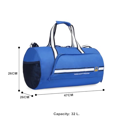 Image of United Colors of Benetton Crusader 32L Duffle Bag - Blue | Water-Resistant | Gym Bag with Adjustable Shoulder Strap & 1-Year Warranty