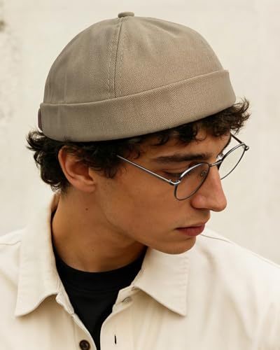 Image of CLAPE Beanie Docker Cap Mens Brimless Hats Sailor Fisherman No Visor Cap Rolled Cuff Harbour Hat Casual Skull Caps