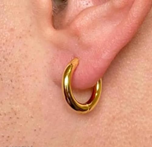 Image of Trendy Stainless Steel Clip On Hoop Earring, Non-Piercing, Small Round Ear Cuff, for Men, Women, Boys and Girls, 1 Pair