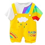 ACMEDE Kleinkinder Regenbogen Kleidung Set Baby Jungen Mädchen Baumwolle T-Shirt mit Regenbogen Muster Baby Latzhose Kurz Sommer Jeans Overalls Shortalls Gr. 68/74/80/86/92/98/104