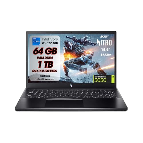 Nitro V 15 Pc Gaming, Notebook Gaming i7-13620H, 64GB RAM DDR5, SSD 1TB, Display 15,6" FHD IPS 165 Hz, NVIDIA GeForce RTX 5050 (8 GB GDDR6), Tastiera Retroilluminata, Pc Portatile, Laptop Gaming