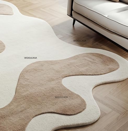 Image of Hand Tufted Wool Rug 6x8 Ft - Modern Irregular Shape Aesthetic Carpet, 1 Inch Thick Pile, Anti-Skid Backing, Soft Handmade Woolen Area Rug for Living Room, Bedroom, Hall Decor