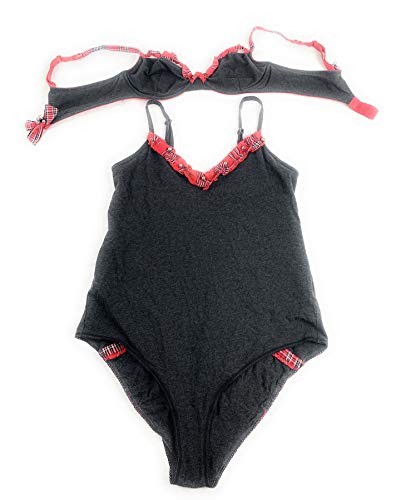 Victoria's Secret 34D Large Christmas Bells Bra Set Bundle of 2: 1 34D Unlined Demi Bra and Large Teddy Gray Red