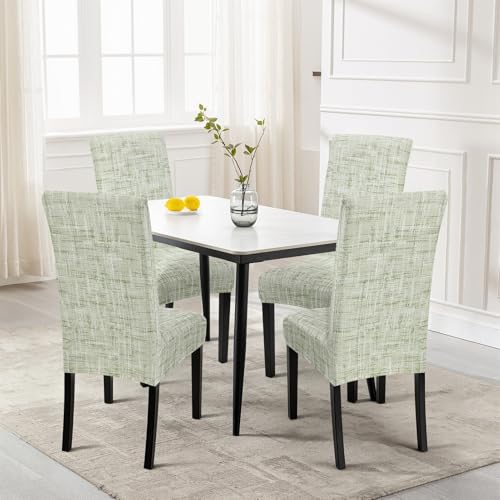 Image of SearchI Dining Room Chair Covers Set of 4, Stretch Printed Parsons Chair Slipcovers Removable Washable Kitchen Chair Protector Cover for Dining Room, Hotel, Ceremony (Green Linen-Look Print)
